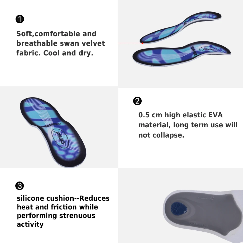 EXPfoot 3D Arch Support Orthotic Insoles PVC High Arch Gel Pad Shock-Absorbant Flat Feet For Women / Men orthopedic Foot pain