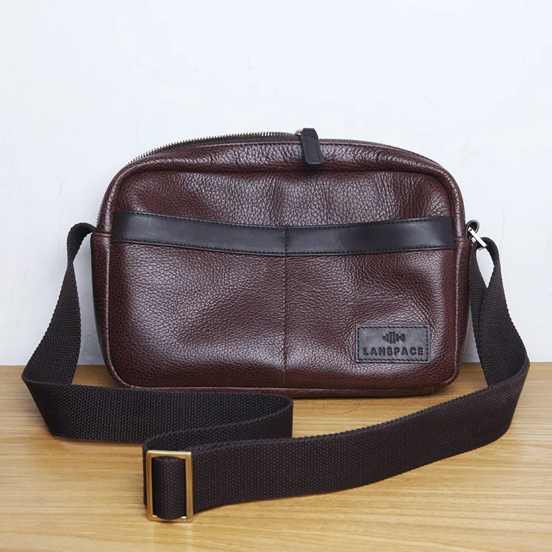 Мужская кожаная сумка мессенджер LANSPACE однослойная Повседневная через плечо из