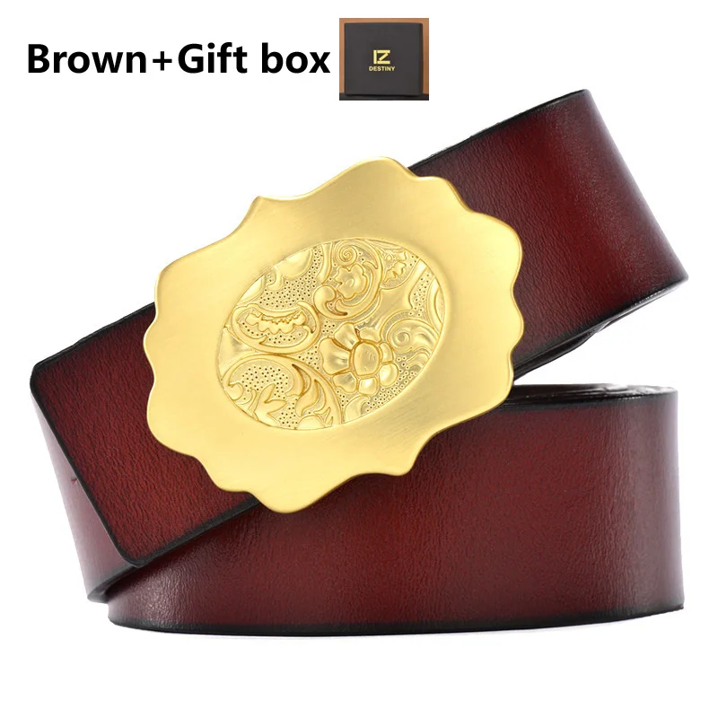 style2 brown Мужские модные широкие кожаные ремни для джинсов, дизайнерские Свадебные ремни, мужские золотые медные пряжки, коричневые - Цвет: style2 brown
