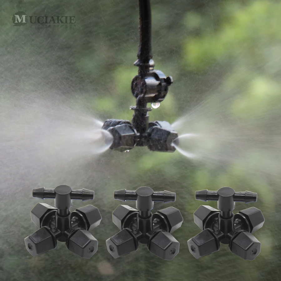 

MUCIAKIE 3PCS Black Cross Misting Sprinkler with 4/7mm Tee Connector Nozzle Spray Garden Plant Flowers Drip Irrigation Garden