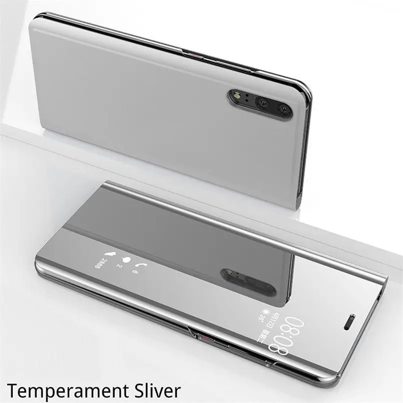 Для LG V40 V30 G8 прозрачный зеркальный флип-чехол с подставкой Чехол для телефона с держателем - Цвет: Серебристый