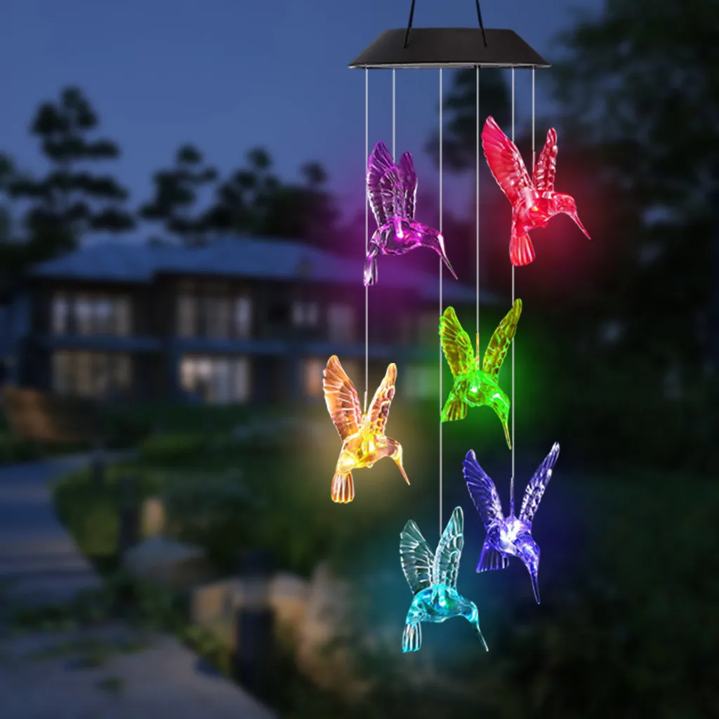 Swim Pool Solar LED Wind Chime Transparent Hummingbird Wind Waterproof for Garden Party Decor Patio Yard Lawn Dropship#0712