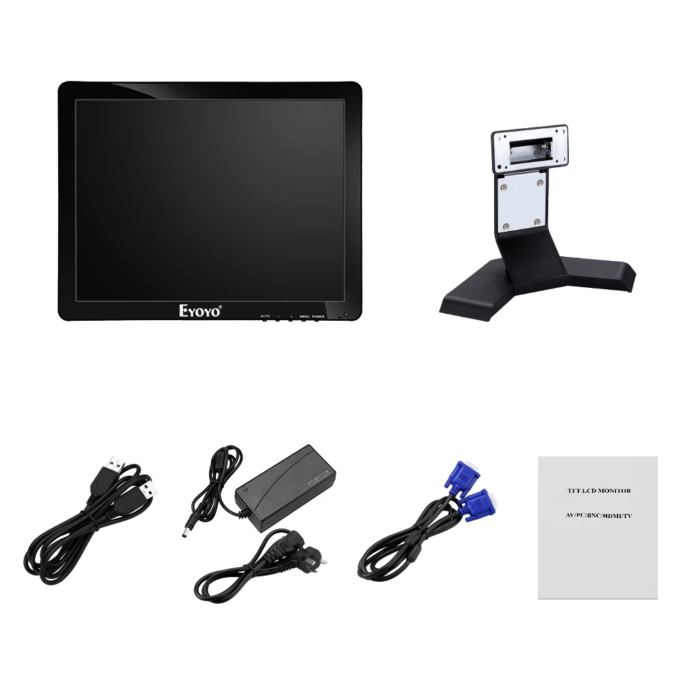 Eyoyo 15 Inch 1024*768 IPS TV Monitor Computer LCD Screen TV/HDMI/VGA/AV/USB Input for DVD PC CCTV Security Camera Raspberry Pi |