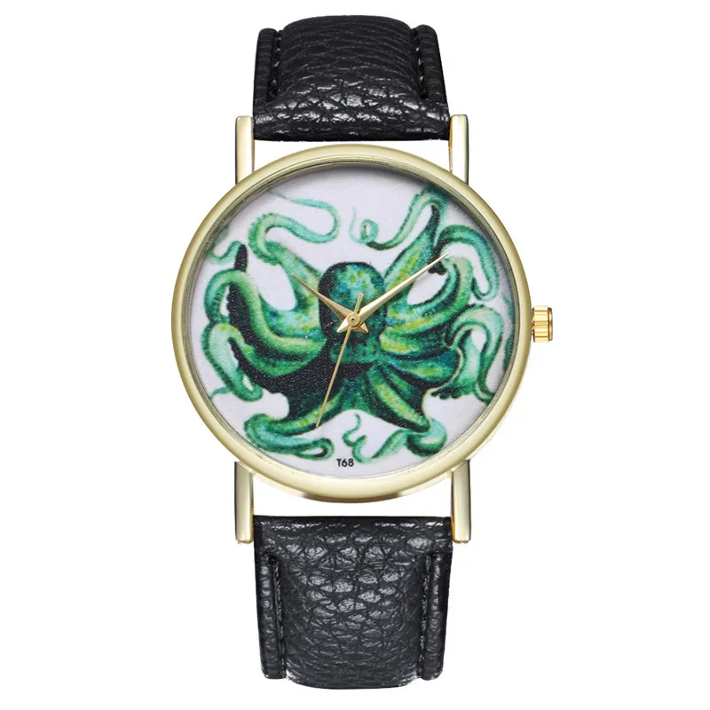 2018 новые кожаные часы с рисунком осьминога женские модные кварцевые