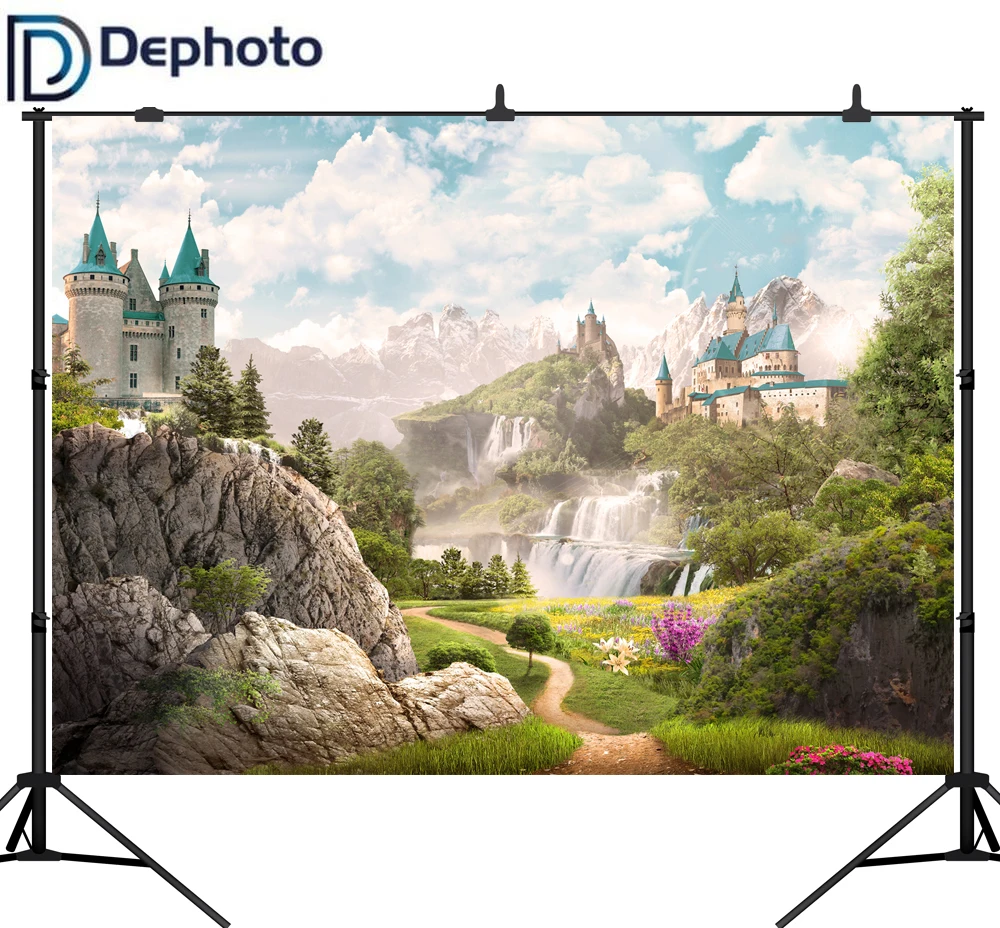 Фон для фотосъемки с изображением горы замка страны чудес небо облако камень