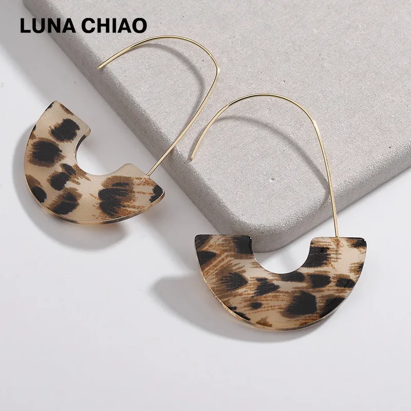 LUNA CHIAO,, модные серьги, Boho, леопардовая черепаха, раковина, Большой Крючок, акриловые серьги, висячие серьги - Окраска металла: Clear Leopard