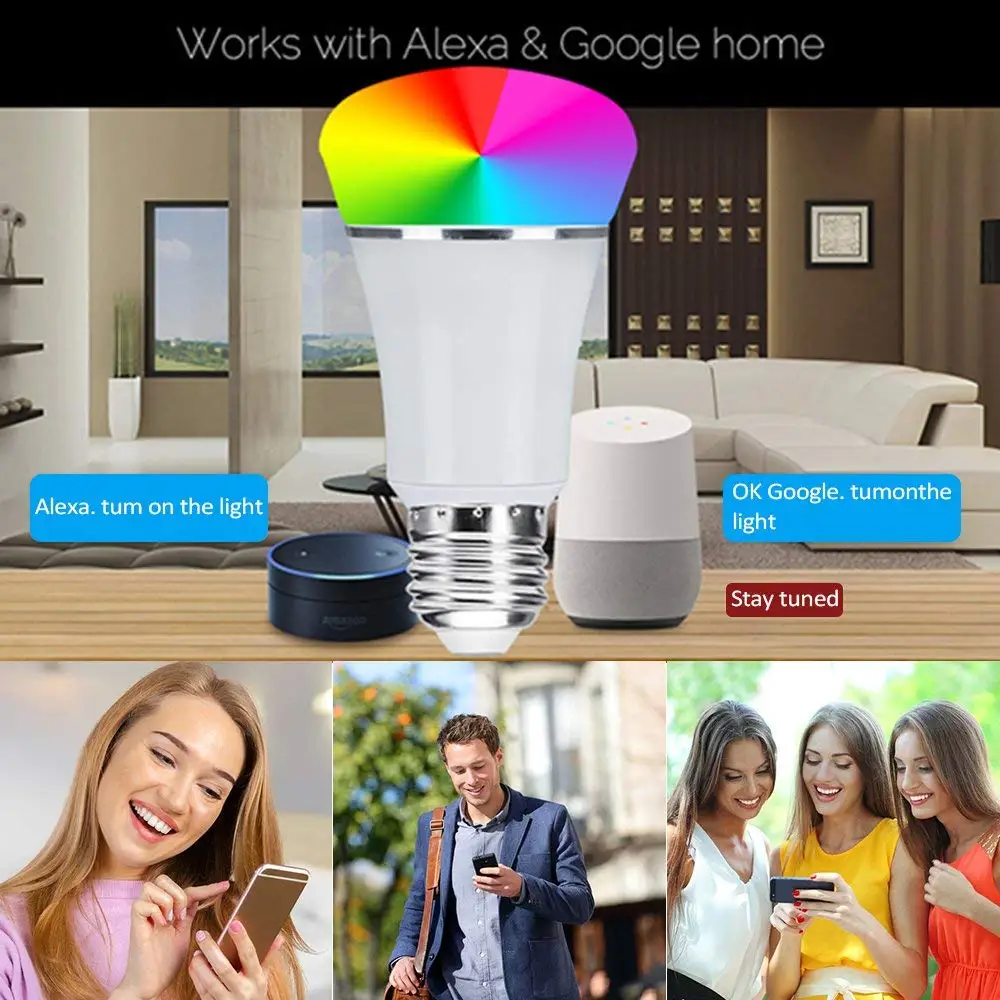 Подсветка умного Wi-Fi лампы Разноцветный свет E27 Remote App Управление затемнения свет восхода работать с Amazon Alexa Google дома