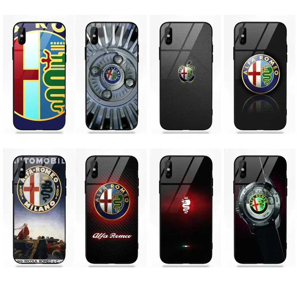 Vvcqod Мягкий ТПУ оправа закаленное стекло Модный чехол Alfa Romeo Логотип для Apple IPhone X XS Max XR 5 5C 5S SE 6 6 S 7 8 Plus