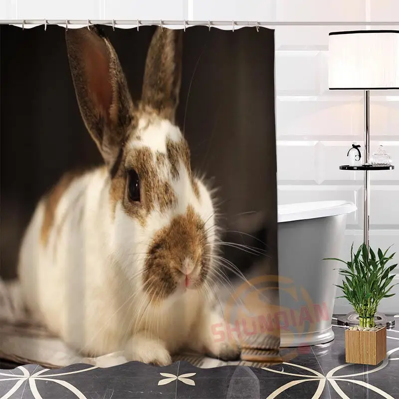 

Hot New Custom Rabbit Polyester Fabric Shower Curtain Funny Waterproof 12 Hooks For The Bathroom High Quality Bath Curtain Gift