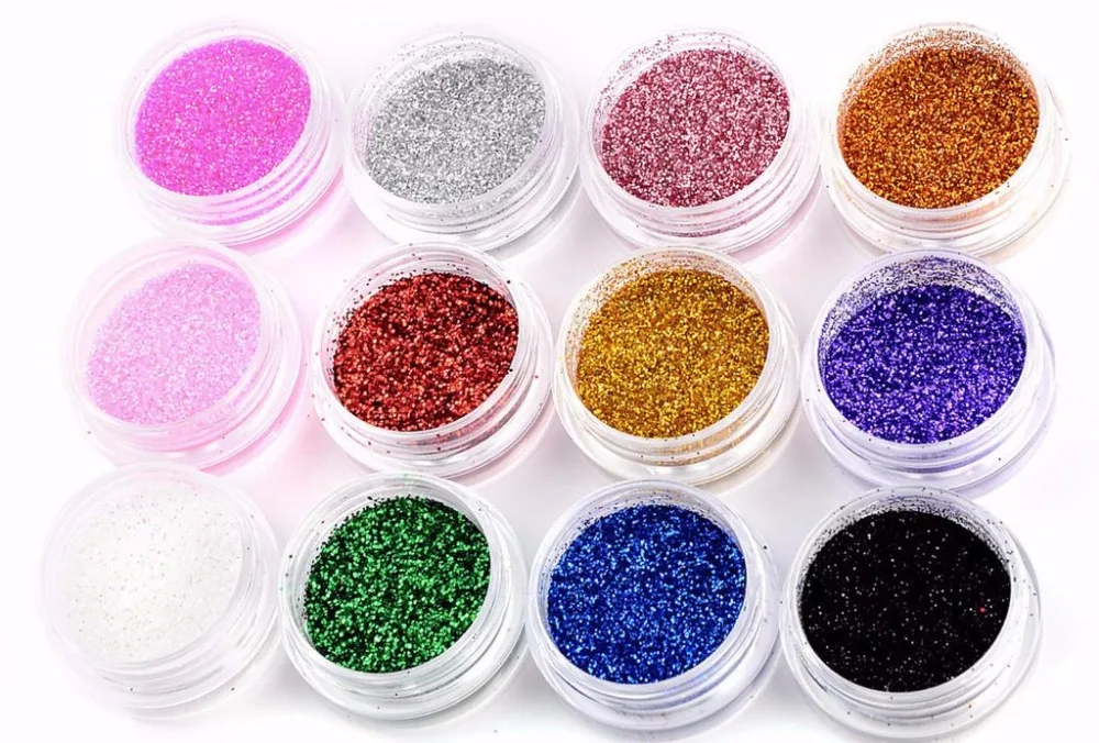 

12 цветов, разноцветный Блестящий Порошок для УФ-геля, акриловый порошок для дизайна ногтей, декоративные наконечники «сделай сам»