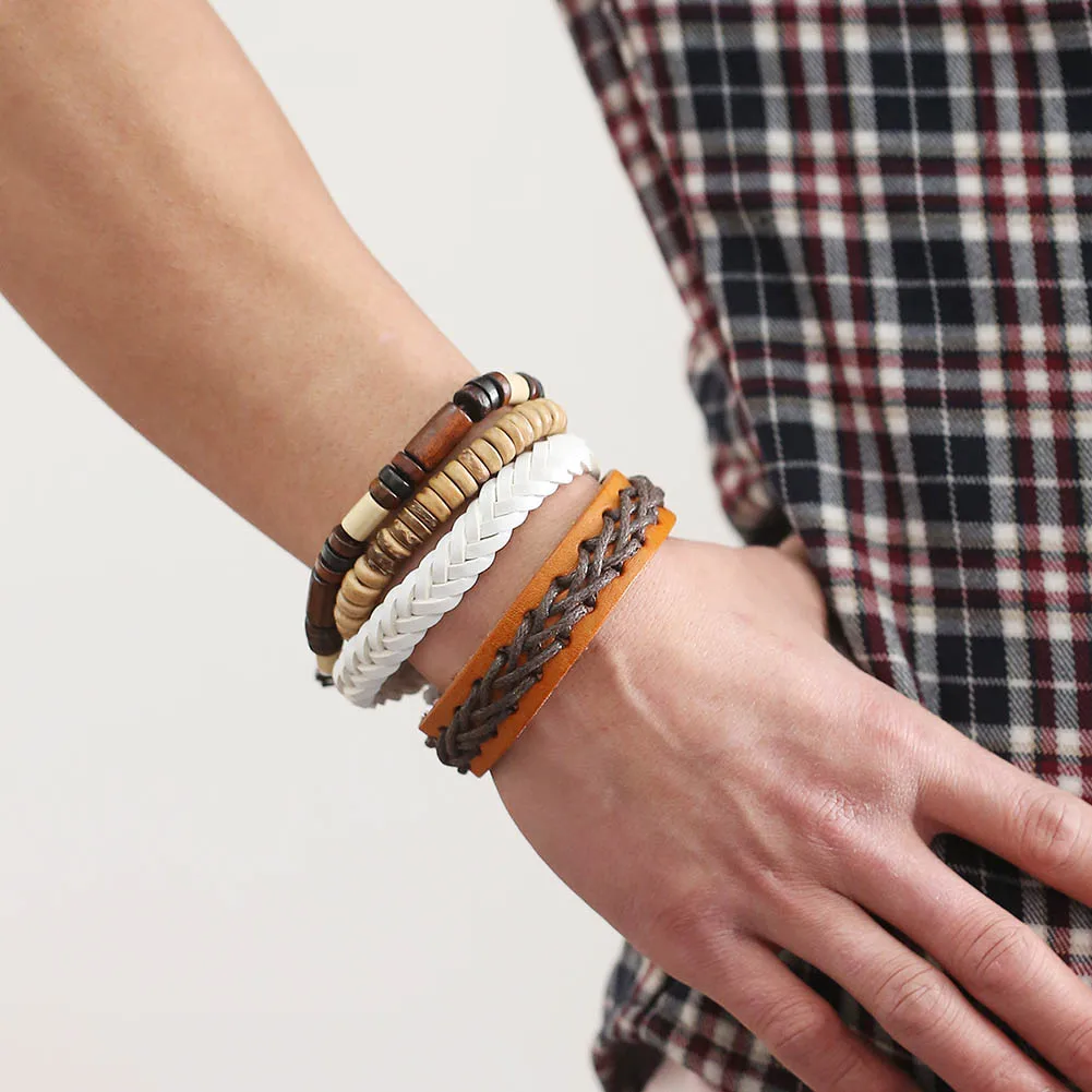 1 комплект богемный Браслет из искусственной кожи с многослойной цепочкой и