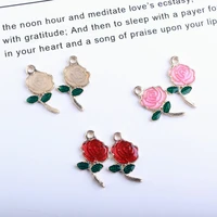 10pcs rose enamel charms earring flower golden alloy pendant bracelets neaklace floating for diy jewelry accessories yz092