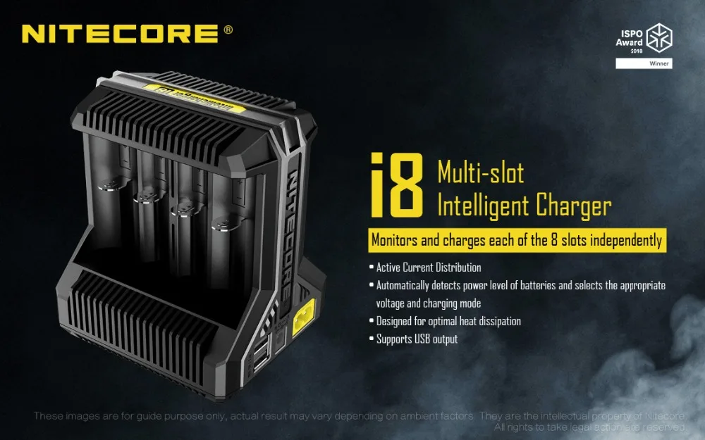 Nitecore i8 интеллектуальные Зарядное устройство 8 всего Слоты 4A Выход Smart Зарядное устройство для IMR18650 16340 10440 AA AAA 14500 26650 и устройство USB