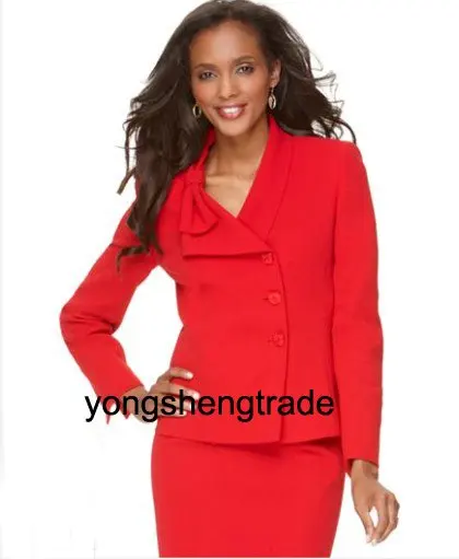 Новый Приход Красной Женщин Костюм На Заказ Костюмы Лук Воротник Пиджак и Юбка