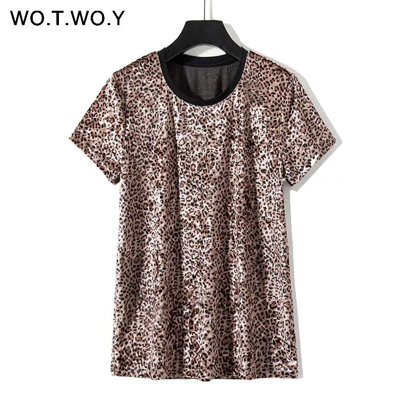 T976Yellow WOTWOY/женские футболки с леопардовым принтом и мехом; коллекция года; сезон весна-лето; популярные повседневные футболки с круглым вырезом и коротким рукавом в стиле Харадзюку; крутая футболка; женские топы - Цвет: T976Yellow