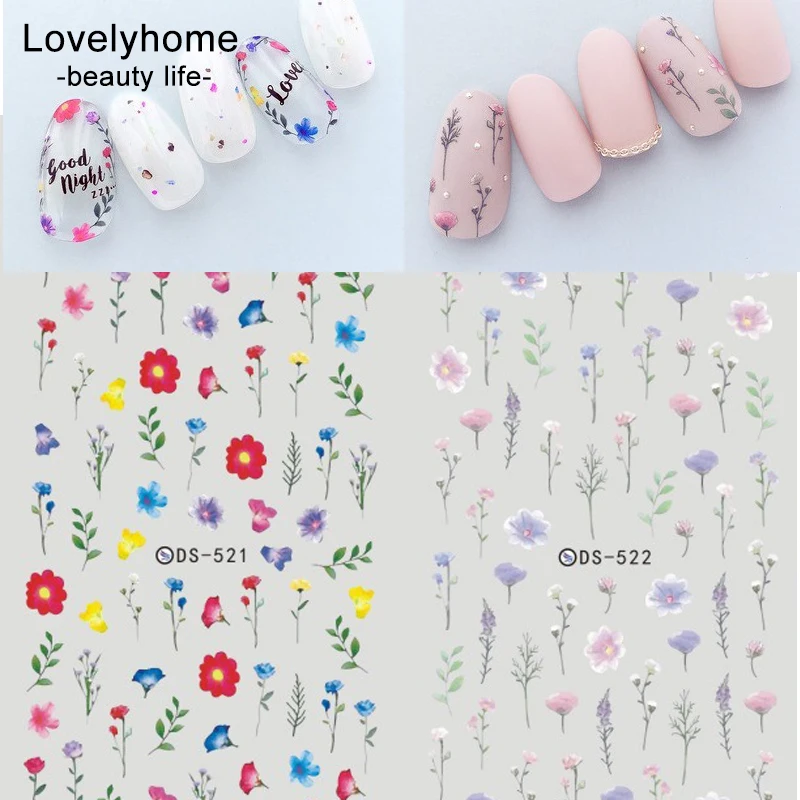 

1pcs Little Flower Lavender Water Decals Transfer Nails Art Sticker Floral Blooming Nail Stickers Wraps Foil Sticker manicure