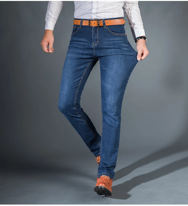 Мужские классические джинсы, брендовые, большие размеры, прямые, Homme Jean, тонкий, состаренный дизайн, байкерские штаны, подходят по дешевой цене, синие, обычные, Размеры 35, 40, 42
