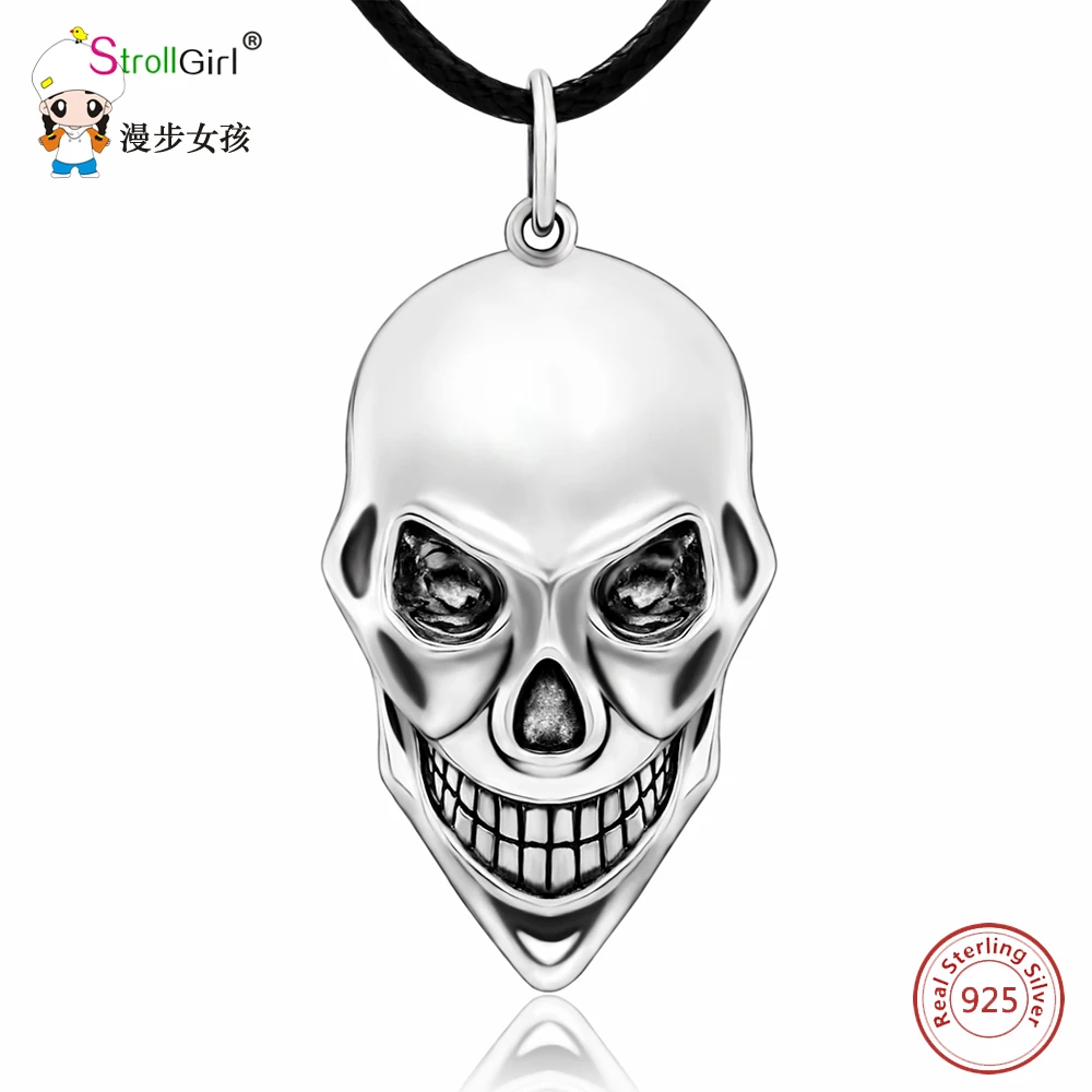 Strollgirl 925 Sterling Silver Skull V for Vendetta Pendants & Necklaces For Women Punk Chain Necklace Fashion Jewelry Gifts|skull fashion|sterling