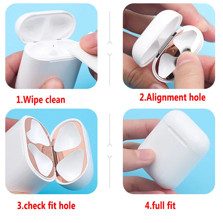 Для AirPods стикер ультра тонкий металлический пылезащитный стикер Защитная кожа для Air Pods 2 i12 i9s i7 металлический пылезащитный аксессуар