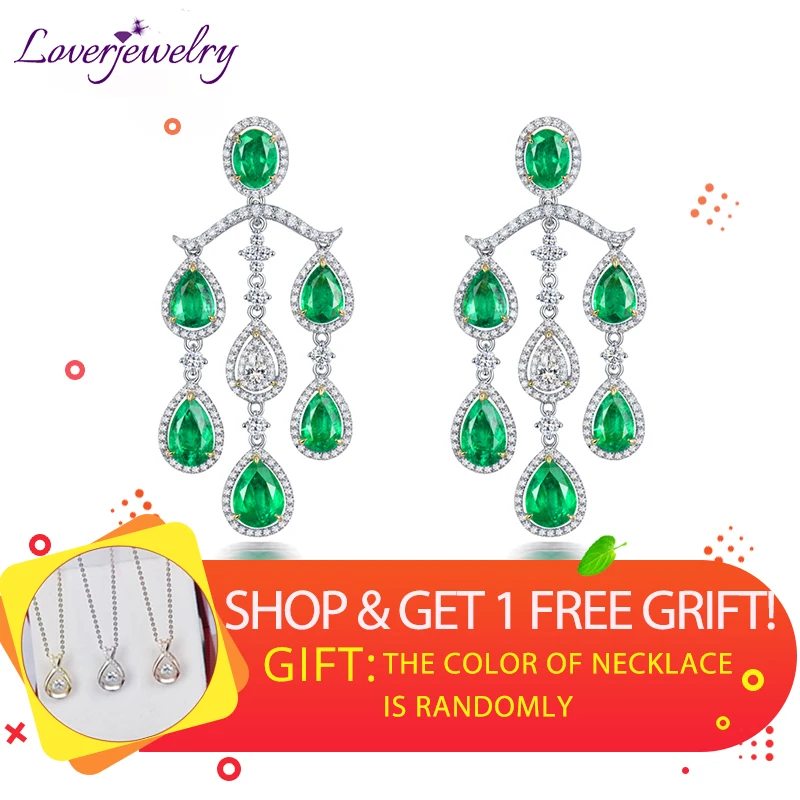 LOVERJEWELRY роскошные свадебные Dandle серьги Твердые серебряные ювелирные изделия с покрытием 18-ти каратным белым золотом Изумрудное обручение сербги-капли с бриллиантами для Для женщин