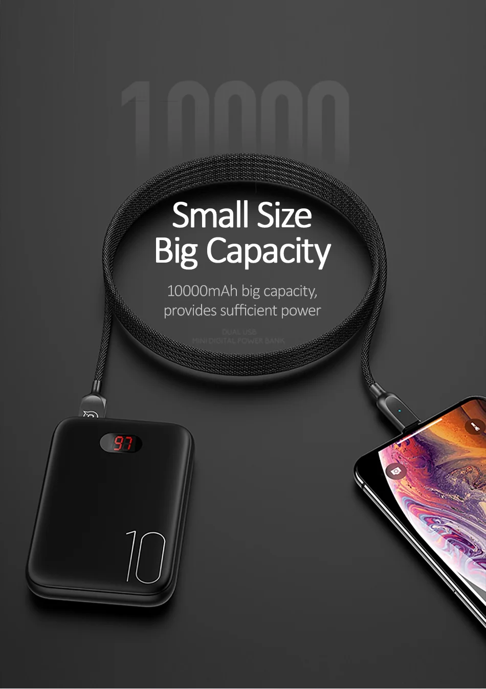 USAMS 10000 мАч светодиодный цифровой mi ni power Bank Внешняя батарея Портативное зарядное устройство power bank type C mi cro кабель для samsung xiaomi mi