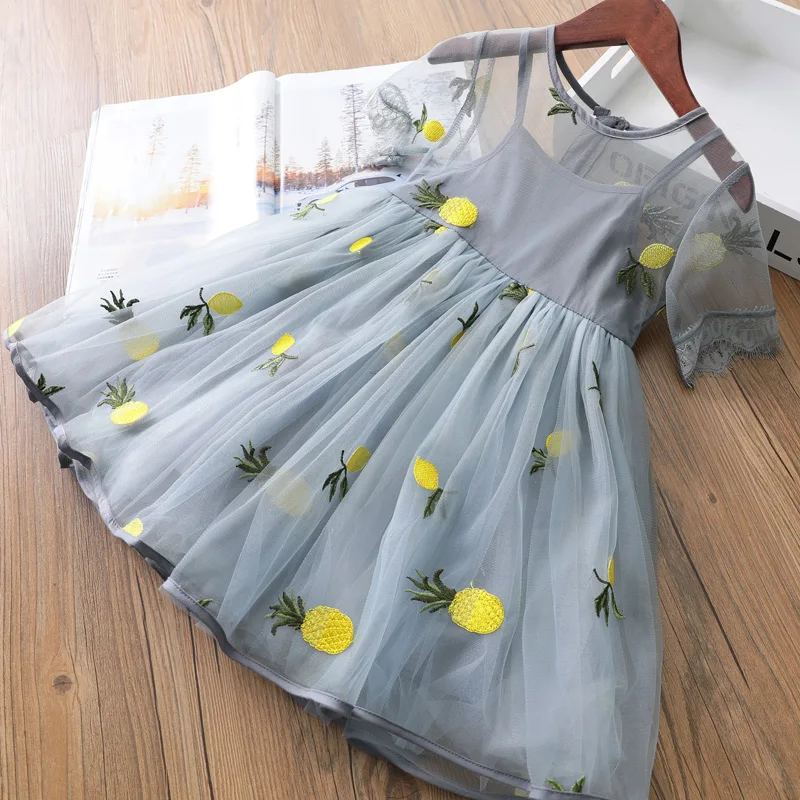 Baby Girls Summer Princess dress 2019 Girl Kids Pinapple Embroidery Mesh TUTU Dresses children's clothing 2-8 years | Детская одежда
