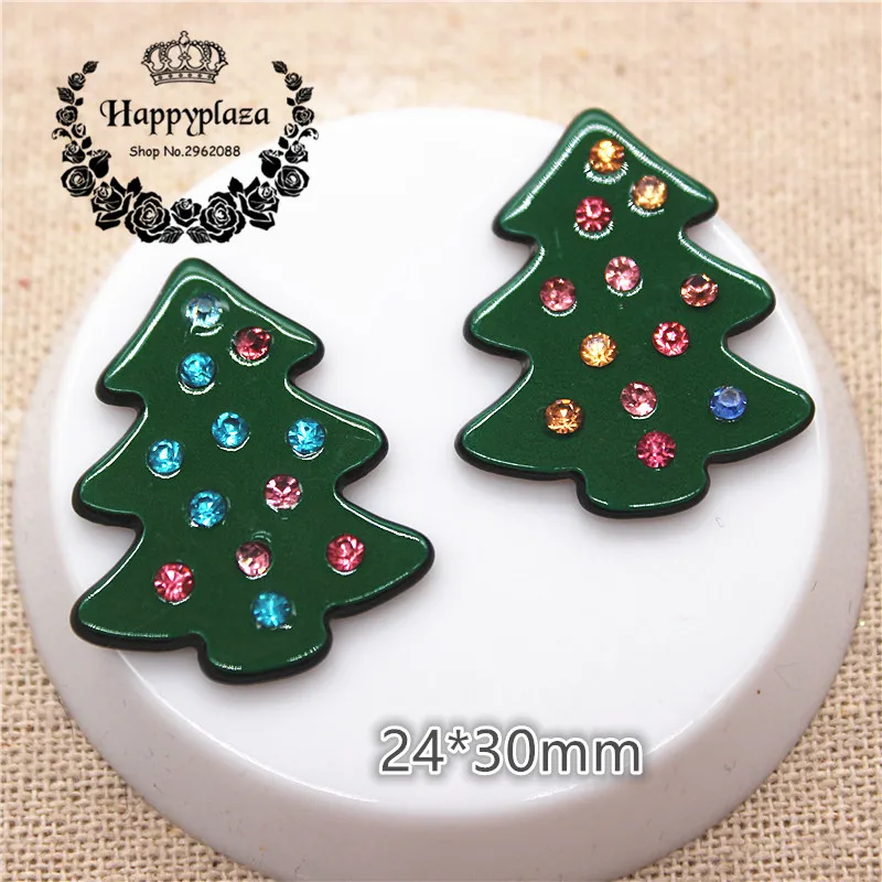 

10pcs Kawaii Shiny RhinestoneChristmas Tree Resin Planar Flat back Art Decoration Charm Craft DIY Jelwelry Accessories,24*30mm