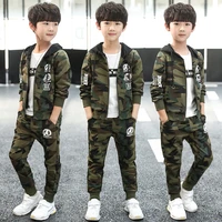 special offer boys camouflage clothing 3 pcs set hooded coat t shirt pants children sports suit teenage kids tracksuit b119