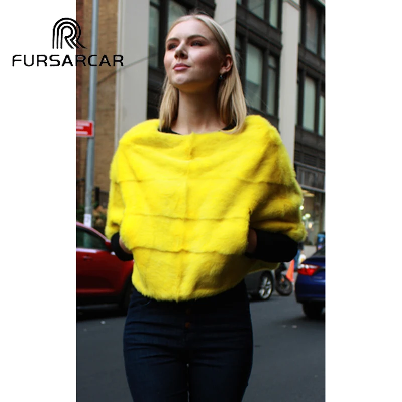 FURSARCAR Короткая Стильная накидка из натурального меха норки новая женская зимняя