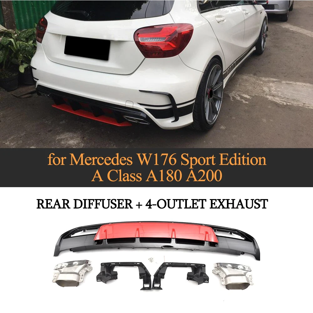 Для Mercedes Benz W176 хэтчбек 4 двери 13-18 A45 AMG A180 A200 задний диффузор спойлер с выхлопом
