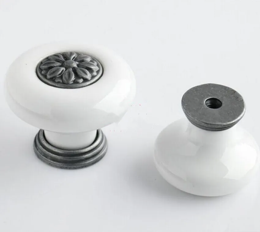 Белые керамические ручки для ящиков шкафов 38 мм старинные железные дверей комода