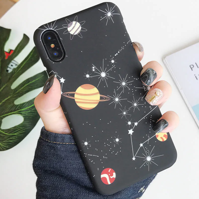 Universe Planet Stars Sky Space Moons Case for iPhone XS Max XR X 10 7 8 Plus 6 6s Matte Hard Cover Plane Airplane Mount Fuji | Мобильные