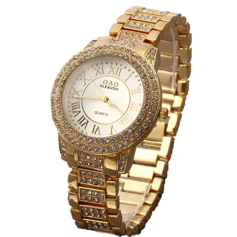 

G&D Gold Women's Quartz Watches Stainless Steel Band Fashion Casual Women's Dress Watches Luxury Rhinestone Bracelet Wacthes