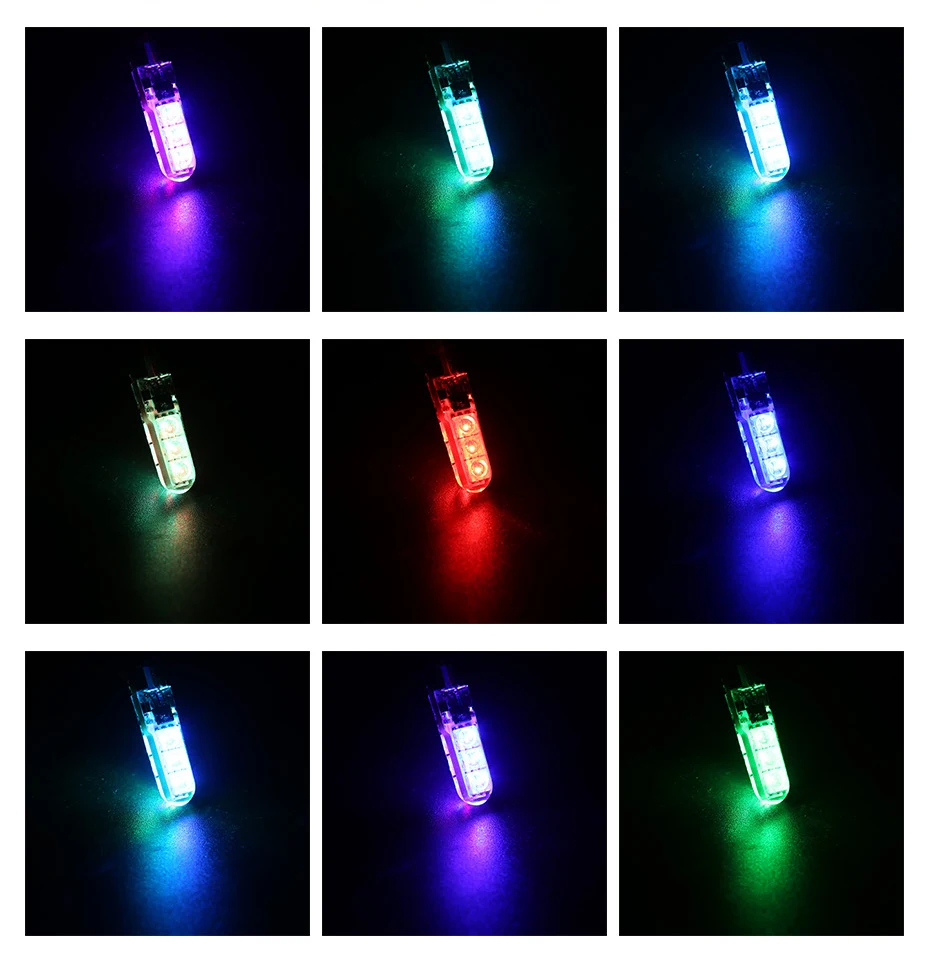 2 шт. RGB T10 W5W светодиодный 194 168 W5W 5050 SMD автомобильный купольный светильник для чтения Автомобильная клиновидная лампа RGB светодиодный светильник с пультом дистанционного управления