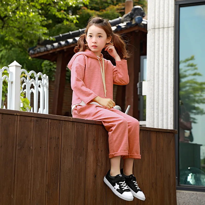 Хлопковые комплекты одежды для девочек-подростков спортивные костюмы маленьких