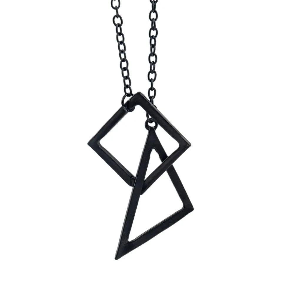 

Black Hollow Triangle & Square Pendant Geometric Long Necklace for Women