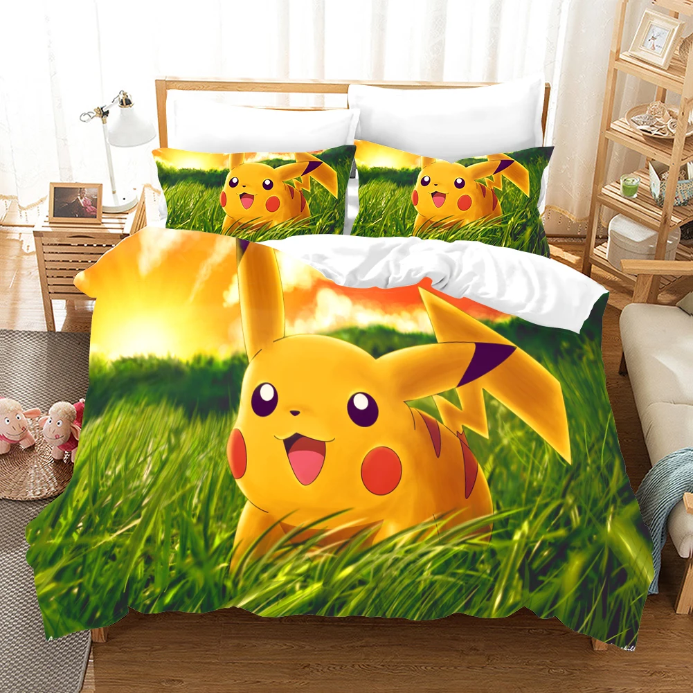 Pokemon Cartoon anime 3d bedding set Duvet Covers Pillowcases pikachu 3pcs Anime comforter bedding sets bedclothes bed linen