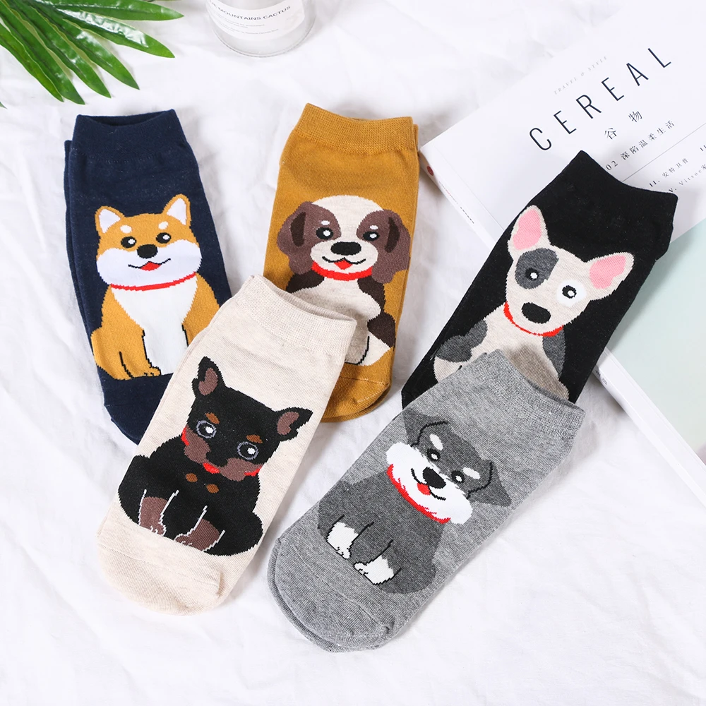 Kawaii/женские носки с героями мультфильмов; милые короткие носки из Шиба, быка, терьера; забавные Женские повседневные мужские короткие носки; счастливые хлопковые носки