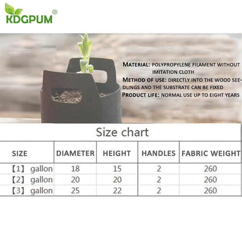 1/2/3 Gallon Garden Grow Bags 2 Handle Round Planting Bag Non-woven Fabric Flower Pots Grow Bag for Plants Vegetable Cultivation