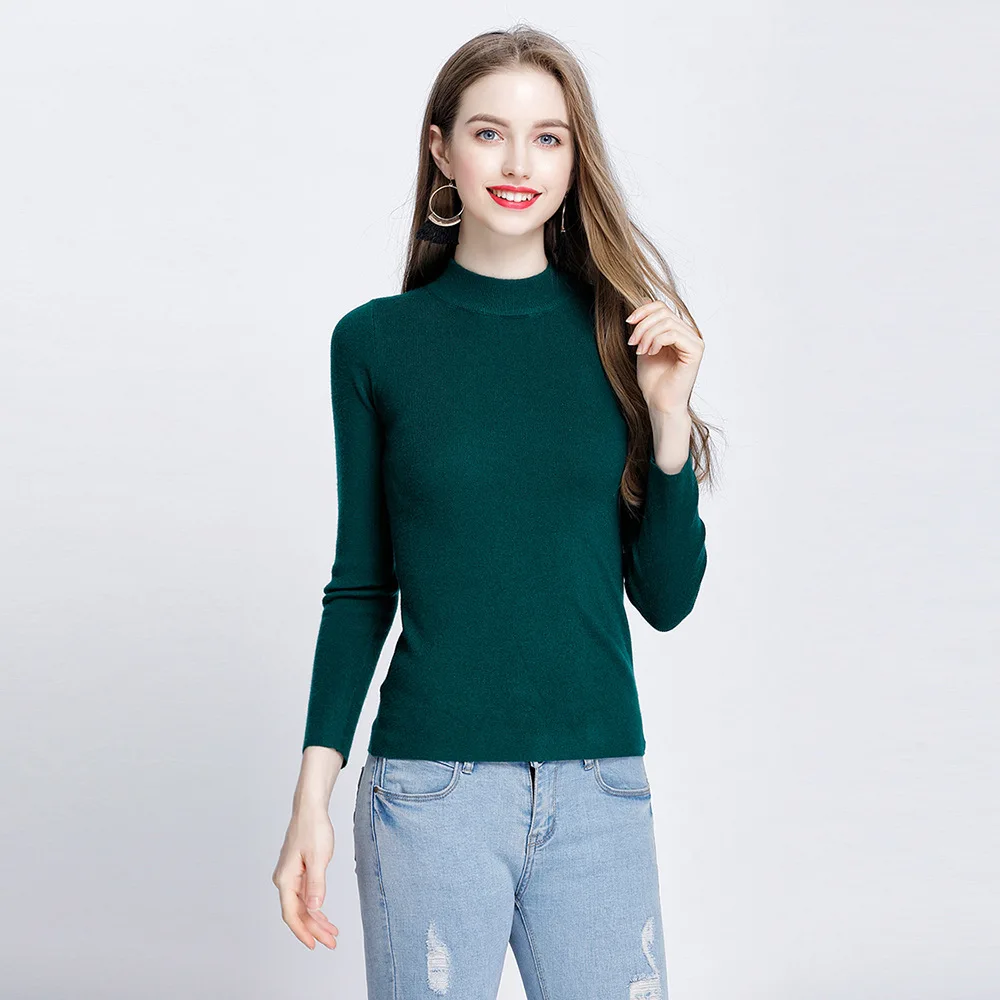 Женский базовый свитер GIGOGOU мягкий облегающий с высоким воротом и длинным