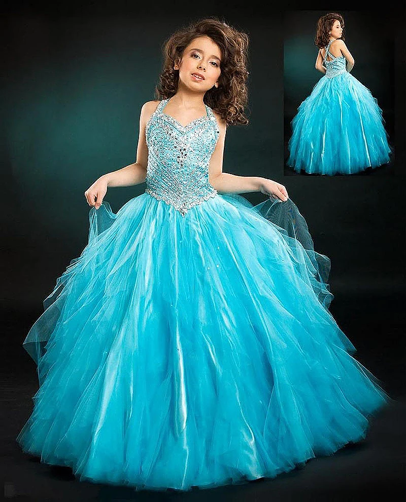Пышное Платье Для Девочек г. Vestido de Primeira Comunhao Бальное Платье синее платье-пачка с цветочным узором для девочек