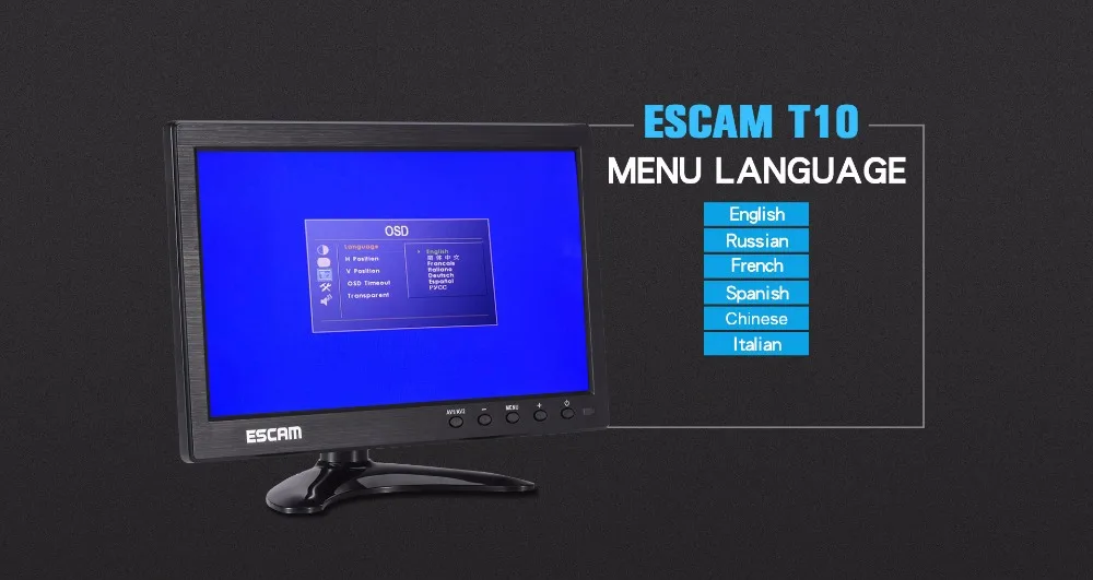ESCAM T10 10 дюймов TFT lcd 1024x600 монитор с VGA HDMI AV BNC USB для ПК CCTV камеры безопасности