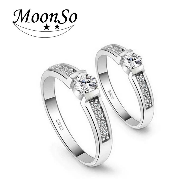 Moonso кольца из стерлингового серебра 925 комплект для свадьбы Выгравированные
