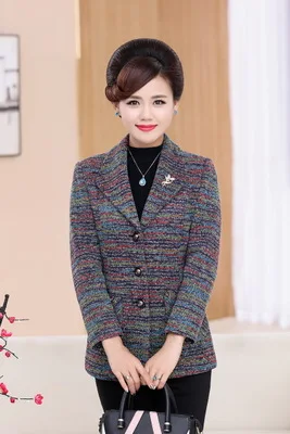 Middle-aged women's Suit collar Jacket Autumn Single-breasted Slim Long-sleeved Outerwear Large size 5XL Female Casual Tops 2129 - Цвет: Colorful strip