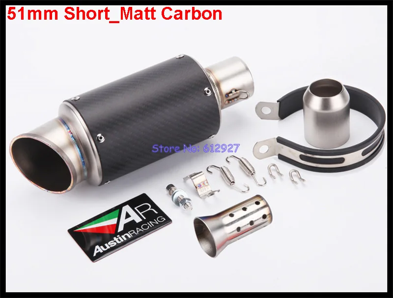 51 Short Matt Carbon Универсальный входе 51 мм и 60 мм мотоцикл глушитель Нержавеющая сталь и углерода Волокно мотоцикл глушитель выхлопной трубы escape - Цвет: 51 Short Matt Carbon