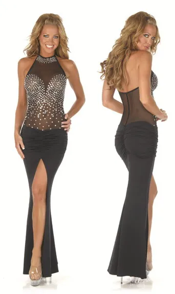 Black Mesh See Through Party Dress Women ML17713 Fashion Rhinestone Evening Gown Sexy Long Dress|dress suit for women|dress airdress up time prom