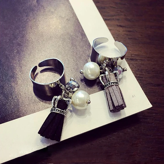 Весеннее Новое Открытое кольцо с геометрической короной и кисточкой модное