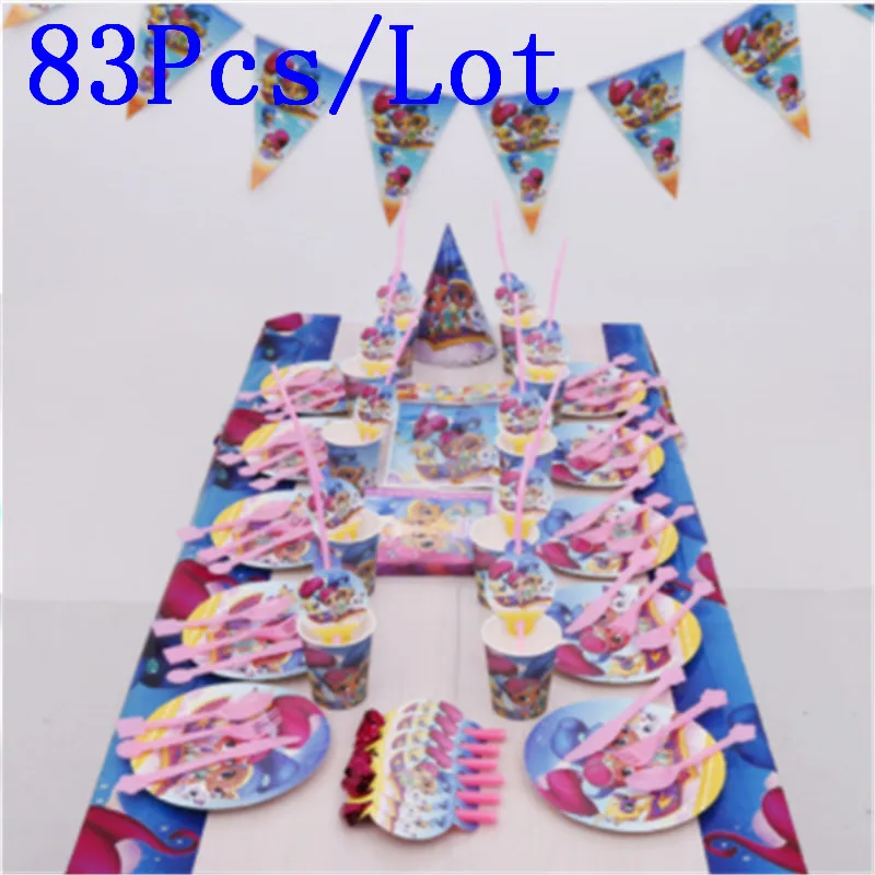 Shimmer and Shine тематические кружки, тарелки, салфетки 83 шт. Детские вечерние украшения для вечеринки на день рождения для 10 человек