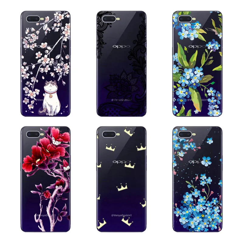 Чехол для oppo F9 pro силиконовый черный чехол с цветочным рисунком мягкий из ТПУ