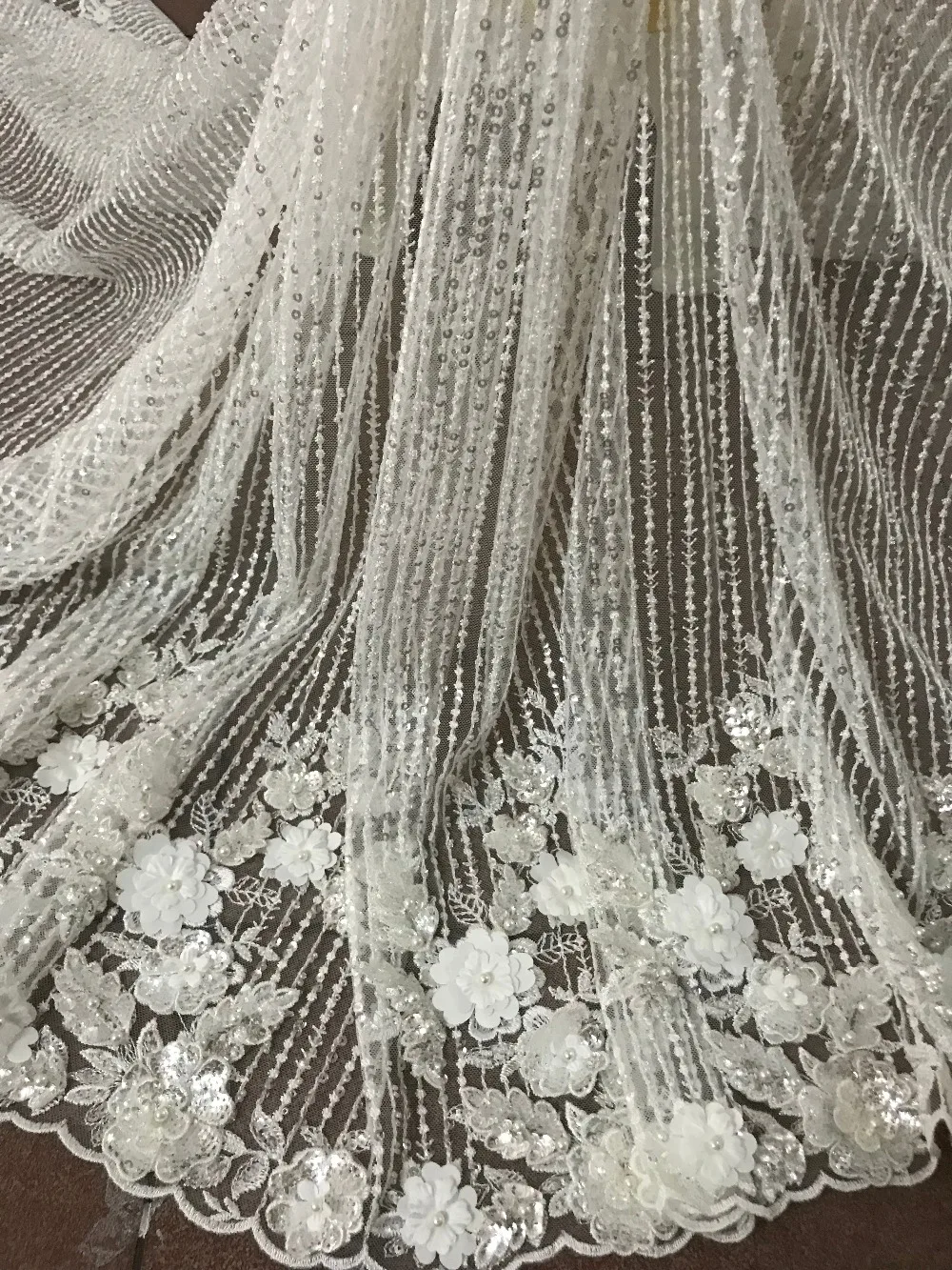 

embroidery tull net lace fabric SYJ-6145 luxury romantic 3d flower lace for evening dress/fashion show